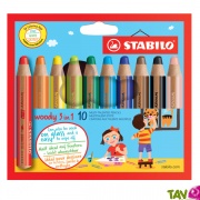 Woody, Boite 10 crayons 3 en 1 de Stabilo